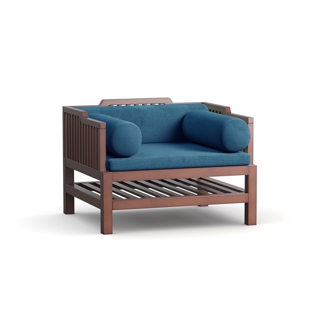 Wooden Single Sofa-SSC-374-Fabric-2159